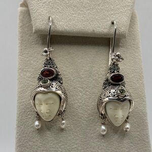 Novica Sterling Silver 925 Handmade Garnet Peridot Dangle Earrings Jepur Prince